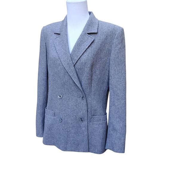 Vintage Jaeger Gray Wool Double Breasted Blazer Jacket Lined Academia Sz 12 - Picture 6 of 16